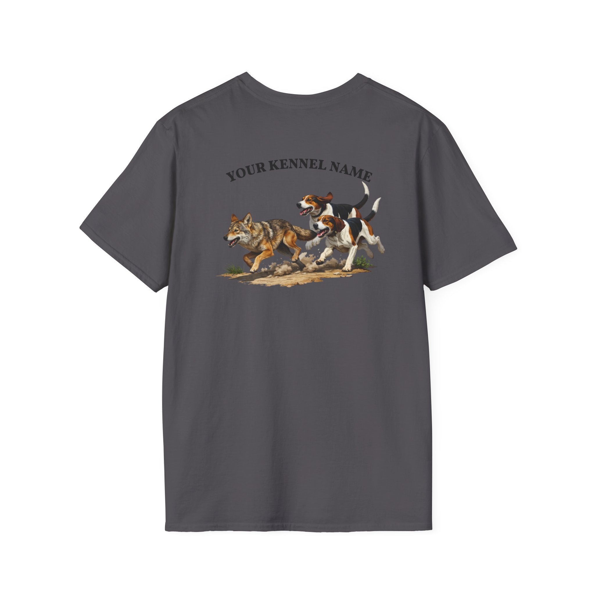 Hounds Chasing Coyote on Dirt Road - Custom Kennel T-Shirts