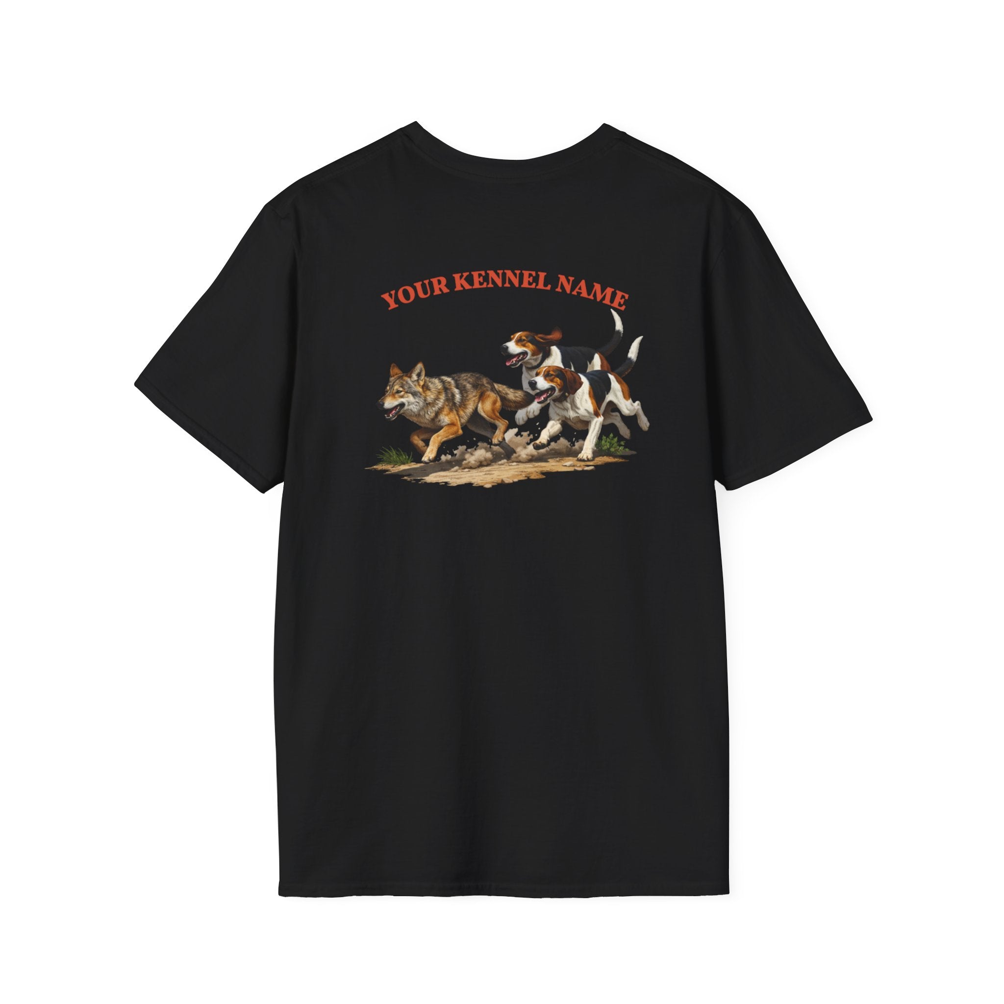 Hounds Chasing Coyote on Dirt Road - Custom Kennel T-Shirts