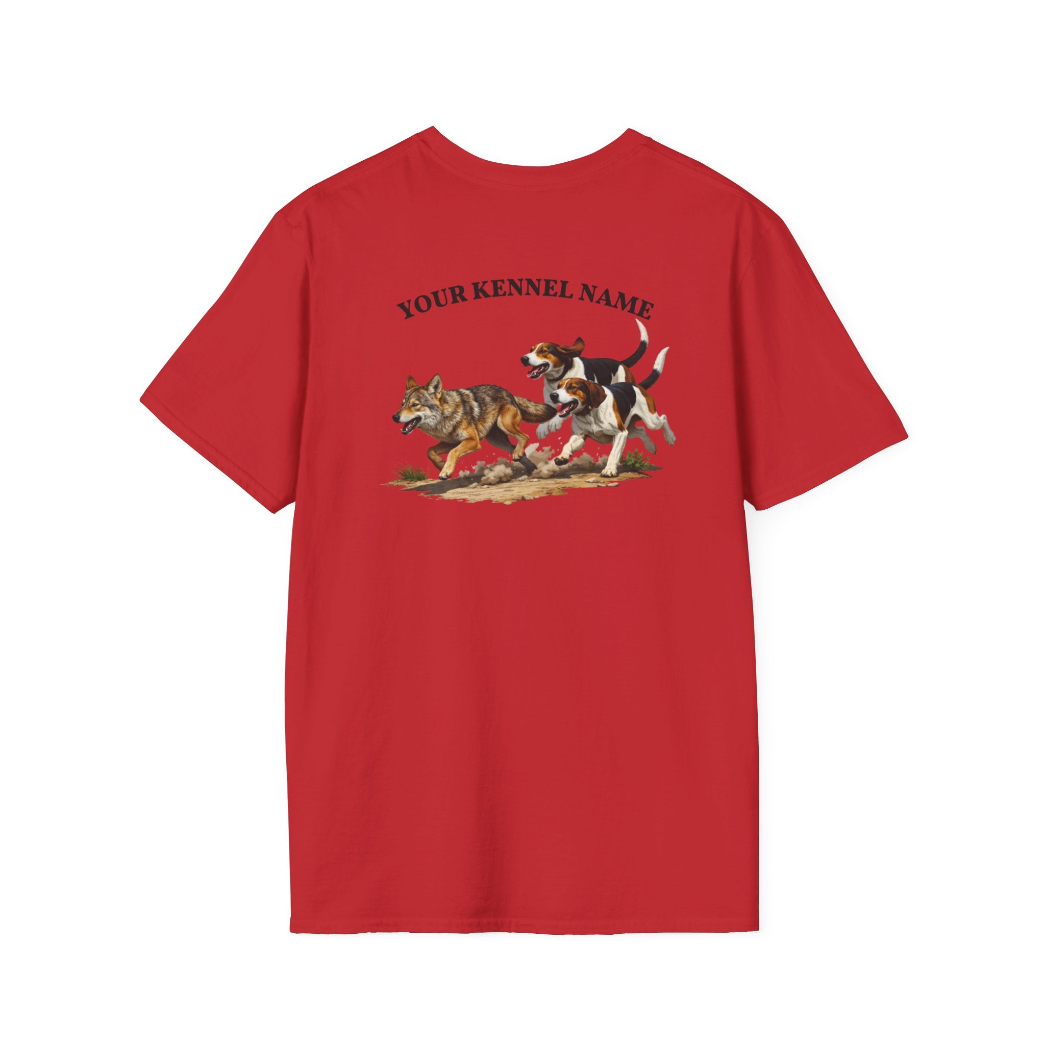 Hounds Chasing Coyote on Dirt Road - Custom Kennel T-Shirts