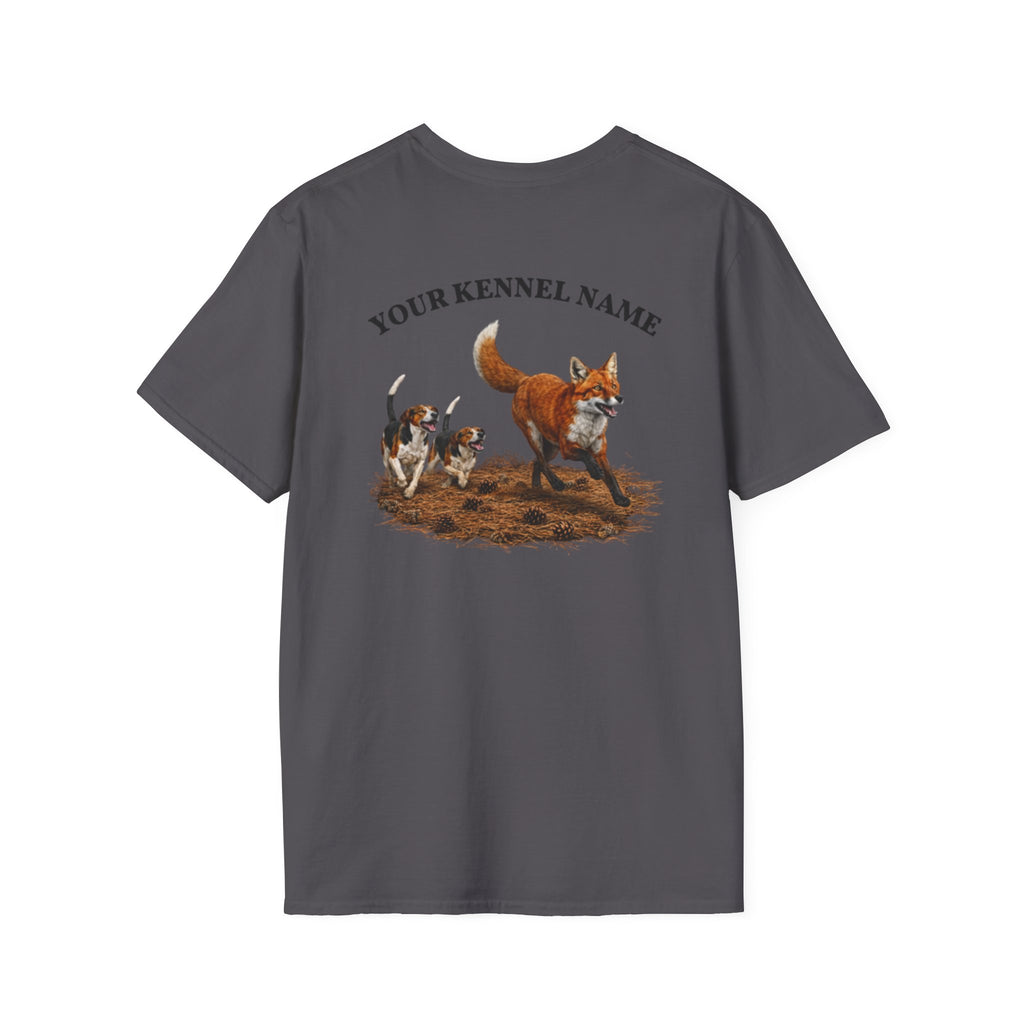 Hounds Chasing Fox on Pine Straw - Custom Kennel T-Shirts
