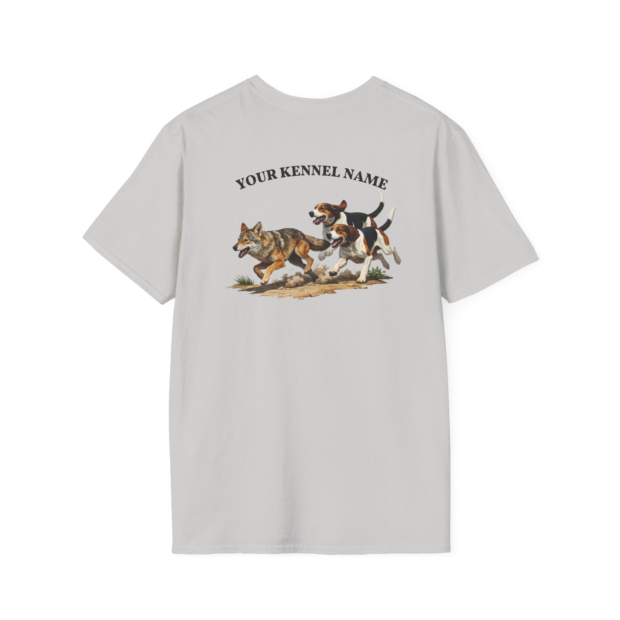 Hounds Chasing Coyote on Dirt Road - Custom Kennel T-Shirts