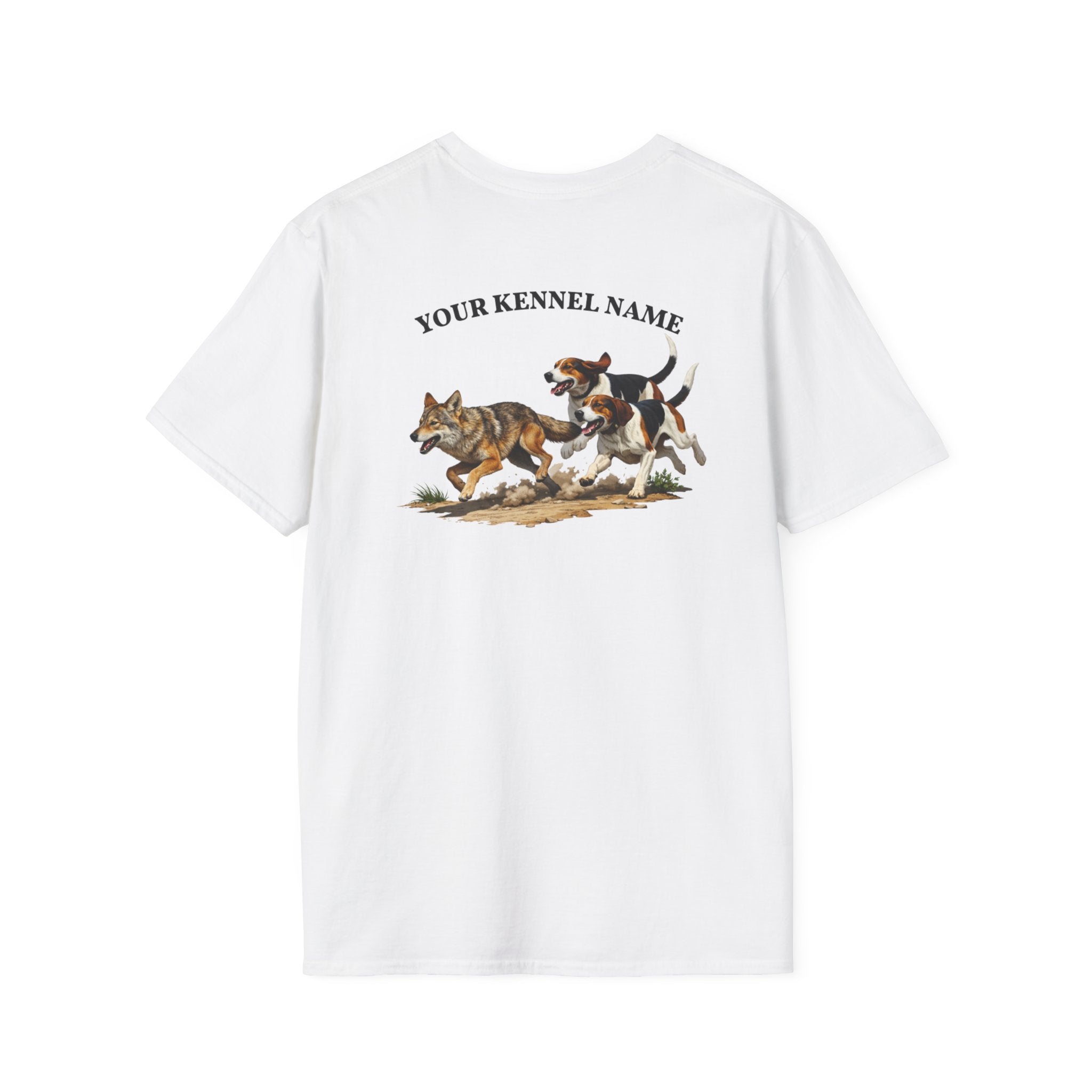 Hounds Chasing Coyote on Dirt Road - Custom Kennel T-Shirts