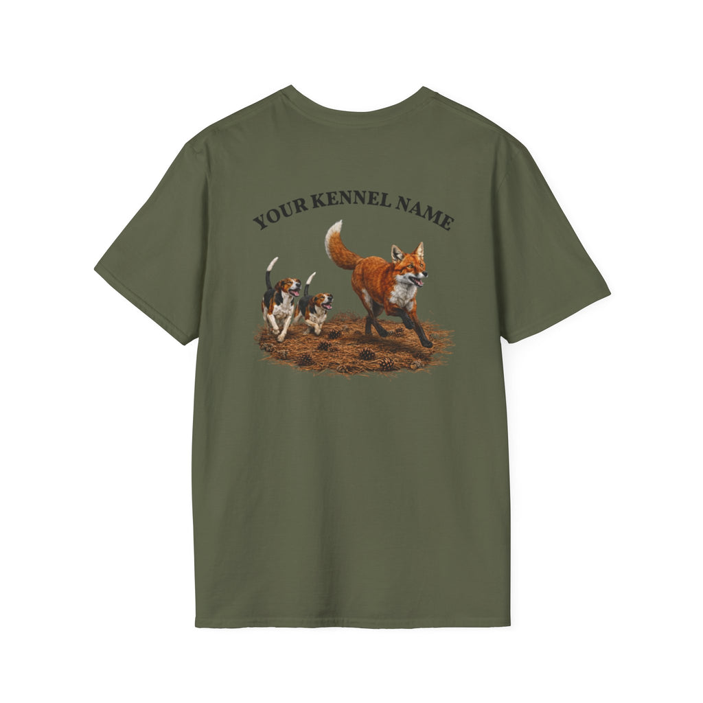 Hounds Chasing Fox on Pine Straw - Custom Kennel T-Shirts