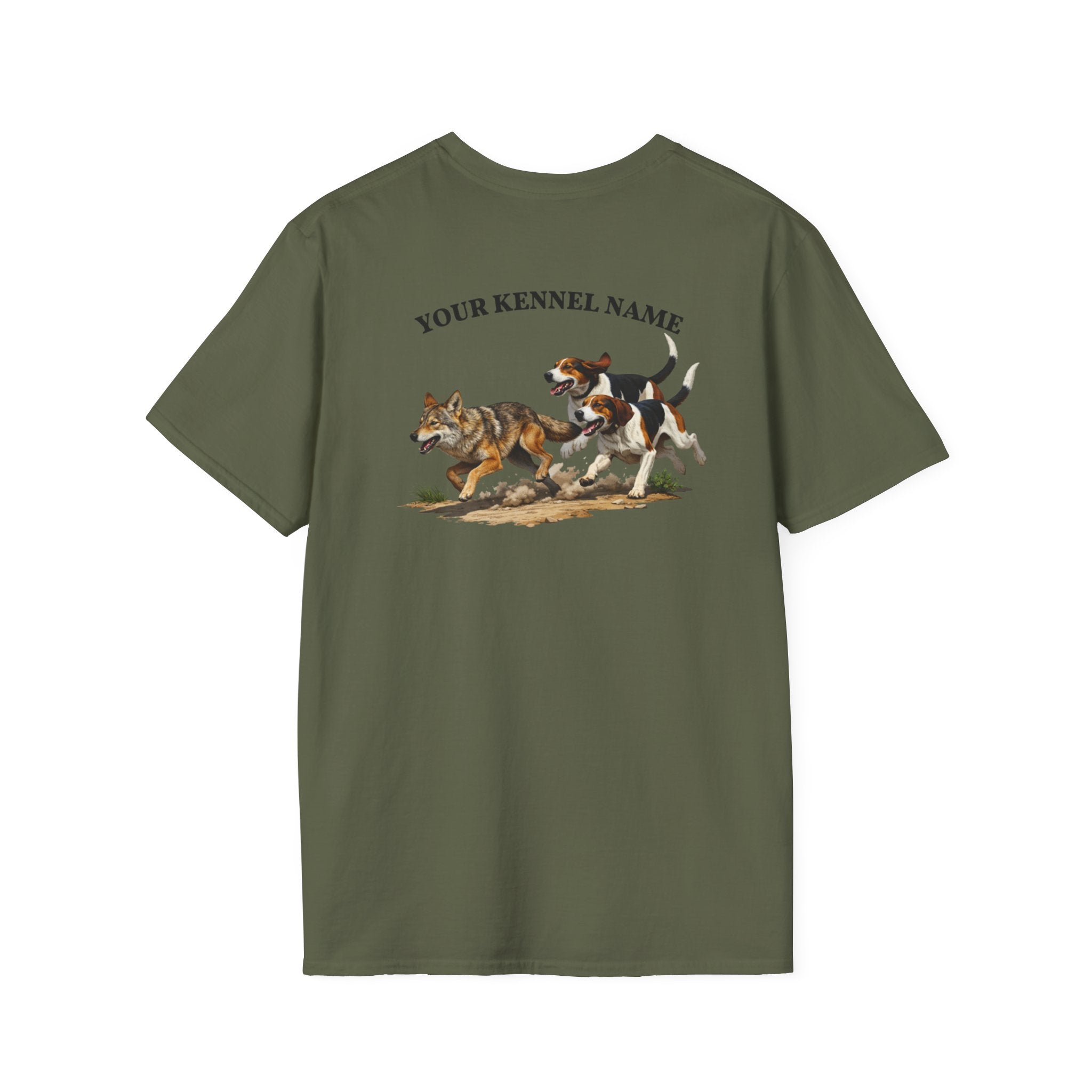 Hounds Chasing Coyote on Dirt Road - Custom Kennel T-Shirts